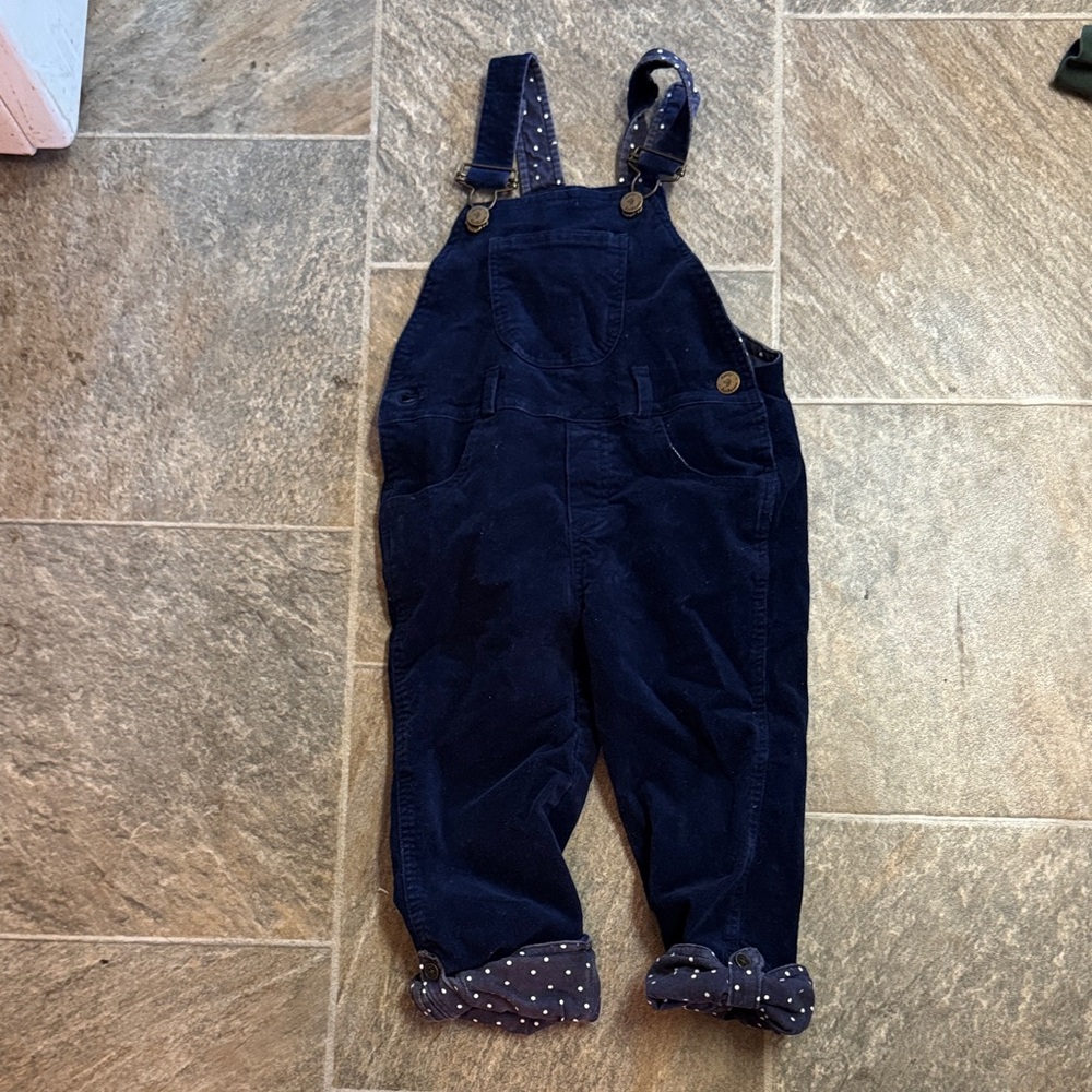 Classic Navy Kids Overalls with Polka Dot Accents